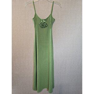 WeWoreWhat Crystal Spandex Slip Dress Midi Green adjustable straps size XS New